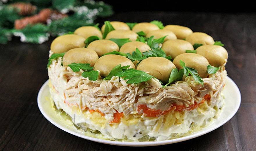 Салат «грибная поляна» с шампиньонами – 6 вкусных рецептов с пошаговыми фото