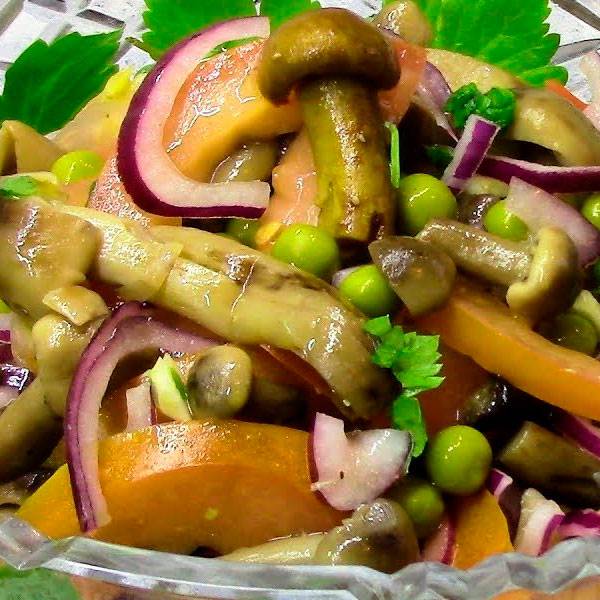 Слоеный салат с солеными грибами