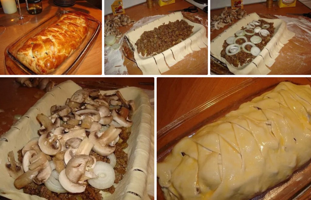 Дрожжевой пирог с грибами и сыром